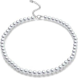 21-8mm White Beaded Strand Pearl Choker Necklace